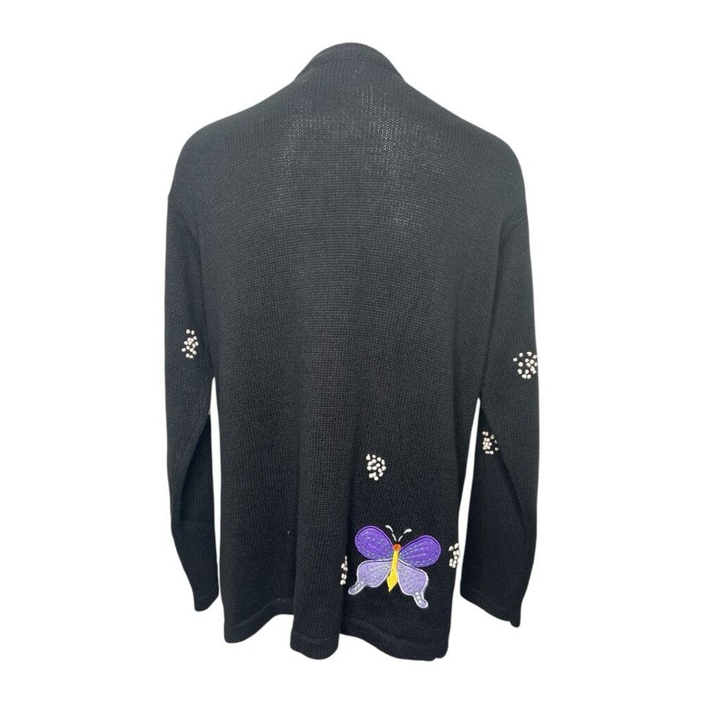 Quacker Factory Black Butterfly Button Down Cardi… - image 2